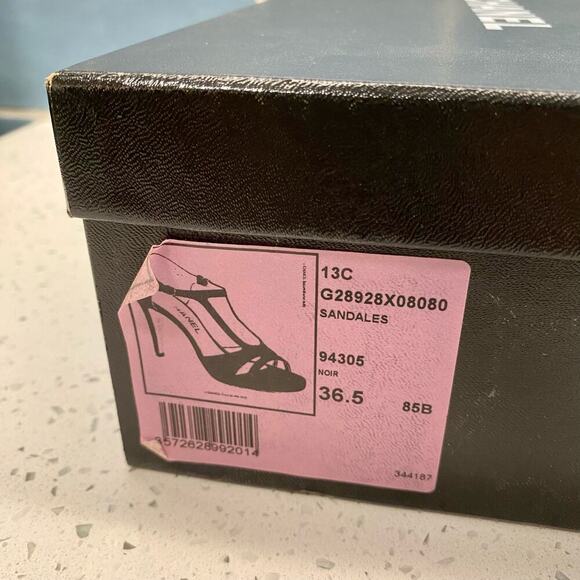 Chanel Interlocking CC Logo T-Strap Sandals 36.5 Black 2013 Lagerfeld With Box - Picture 5 of 16